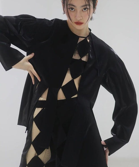 Cutout Diamond Mesh Blouse